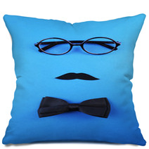 Glasses, Mustache And Bow Tie Forming Man Face Pillows 68471125