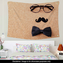 Glasses, Mustache And Bow Tie Forming Man Face Wall Art 68471102