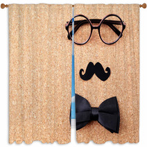Glasses, Mustache And Bow Tie Forming Man Face Window Curtains 68471102