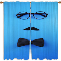 Glasses, Mustache And Bow Tie Forming Man Face Window Curtains 68471125
