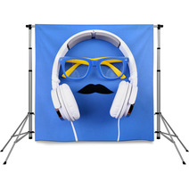 Glasses, Mustache And Headphone Forming Man Face Backdrops 68471135