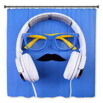 Glasses, Mustache And Headphone Forming Man Face Bath Decor 68471135
