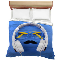 Glasses, Mustache And Headphone Forming Man Face Bedding 68471135