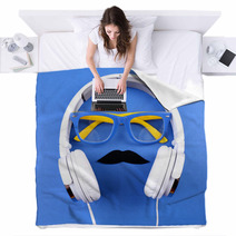 Glasses, Mustache And Headphone Forming Man Face Blankets 68471135