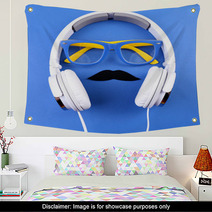 Glasses, Mustache And Headphone Forming Man Face Wall Art 68471135