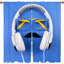 Glasses, Mustache And Headphone Forming Man Face Window Curtains 68471135