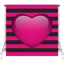 Glossy Emo Heart. Pink And Black Stripes Backdrops 57674867