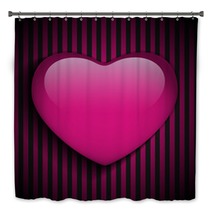 Glossy Emo Heart. Pink And Black Stripes Bath Decor 48463884