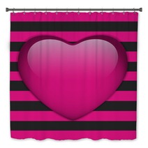 Glossy Emo Heart. Pink And Black Stripes Bath Decor 57674867