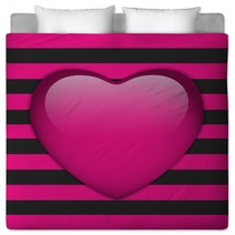 Glossy Emo Heart. Pink And Black Stripes Bedding 57674867