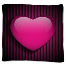 Glossy Emo Heart. Pink And Black Stripes Blankets 48463884