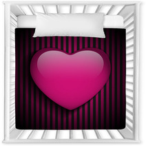 Glossy Emo Heart. Pink And Black Stripes Nursery Decor 48463884
