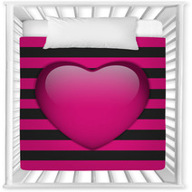 Glossy Emo Heart. Pink And Black Stripes Nursery Decor 57674867