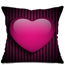 Glossy Emo Heart. Pink And Black Stripes Pillows 48463884