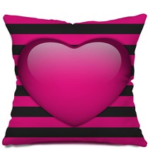 Glossy Emo Heart. Pink And Black Stripes Pillows 57674867