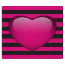 Glossy Emo Heart. Pink And Black Stripes Rugs 57674867