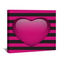 Glossy Emo Heart. Pink And Black Stripes Wall Art 57674867