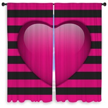 Glossy Emo Heart. Pink And Black Stripes Window Curtains 57674867