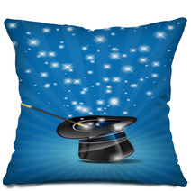 Glossy Magic Hat And Wand In Action - Vector File Pillows 39658711