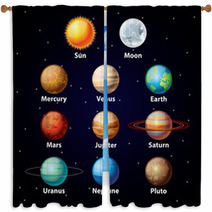 Glossy Planets Vector Set Window Curtains 58674273