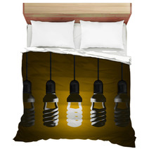 Glowing Spiral Light Bulb Hanging Among Dead Ones Bedding 67587014