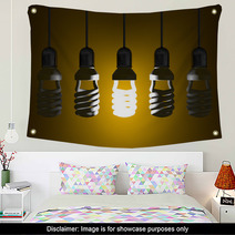 Glowing Spiral Light Bulb Hanging Among Dead Ones Wall Art 67587014