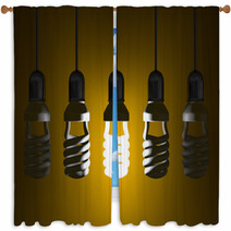 Glowing Spiral Light Bulb Hanging Among Dead Ones Window Curtains 67587014