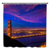 Golden Gate Bridge San Francisco Sunset Through Cables Bath Decor 60378398
