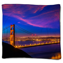 Golden Gate Bridge San Francisco Sunset Through Cables Blankets 60378398