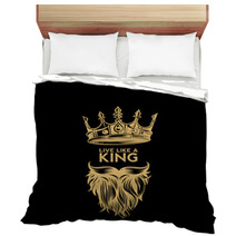 Golden Logo Of Crown Mustache And Beard Vector Illustration Bedding 191019992