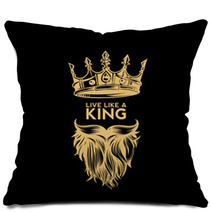 Golden Logo Of Crown Mustache And Beard Vector Illustration Pillows 191019992