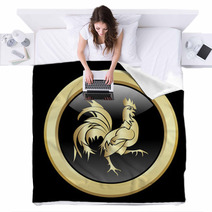 Golden Silhouette Of An Cock Blankets 98850958