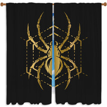 Golden Spider And Web Window Curtains 113047779