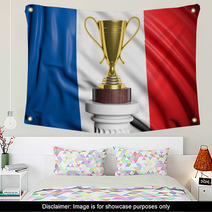 Golden Trophy With French Flag In Background Wall Art 67324448