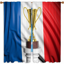 Golden Trophy With French Flag In Background Window Curtains 67324448