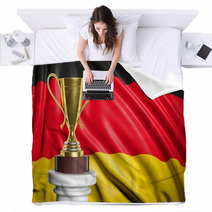 Golden Trophy With Germany Flag In Background Blankets 67324628