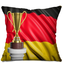 Golden Trophy With Germany Flag In Background Pillows 67324628