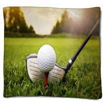 Golf Club And Ball In Grass Blankets 57340418