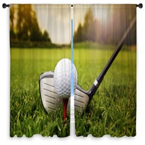 Golf Club And Ball In Grass Window Curtains 57340418