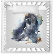 Gorilla Ape Monkey Big Creature Mammal Sitting Watercolor Painting Illustration Isolated On White Background Nursery Decor 135339278