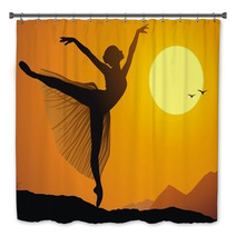 Graceful Ballerina Silhouette At Sunset Bath Decor 44639968