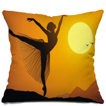 Graceful Ballerina Silhouette At Sunset Pillows 44639968