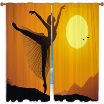 Graceful Ballerina Silhouette At Sunset Window Curtains 44639968