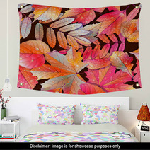 Gradient Different Autumn Leaves With Droplets Wall Art 69038229