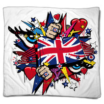 Graffiti UK Flag Pop Art Illustration Blankets 32209947