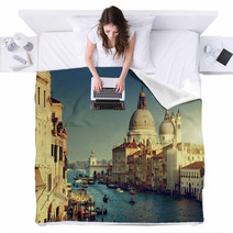 Grand Canal And Basilica Santa Maria Della Salute, Venice, Italy Blankets 65944609