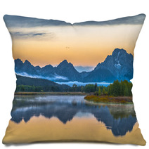 Grand Teton Reflection At Sunrise Pillows 57689108