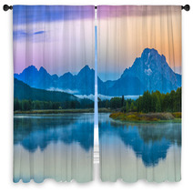 Grand Teton Reflection At Sunrise Window Curtains 57689084