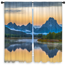 Grand Teton Reflection At Sunrise Window Curtains 57689108