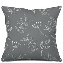 Gray Botanical Leaves On Branches Pillows 232659970